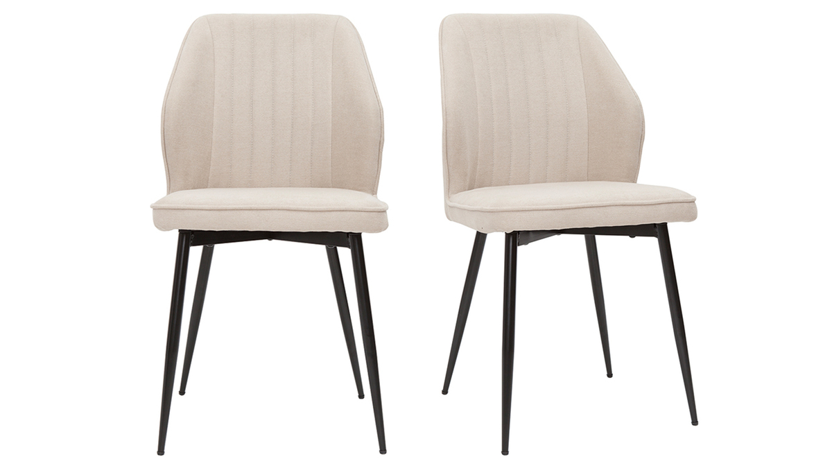 Sedie design in tessuto effetto velluto beige e base metallo nero (set di 2) FANETTE