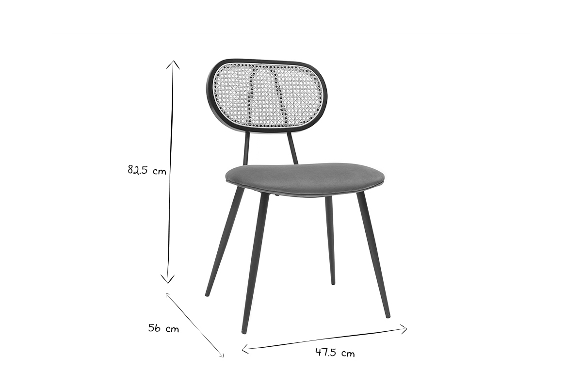 Sedie design in tessuto velluto bronzo, metallo nero e motivo a intreccio rattan naturale (set di 2) TOLMA