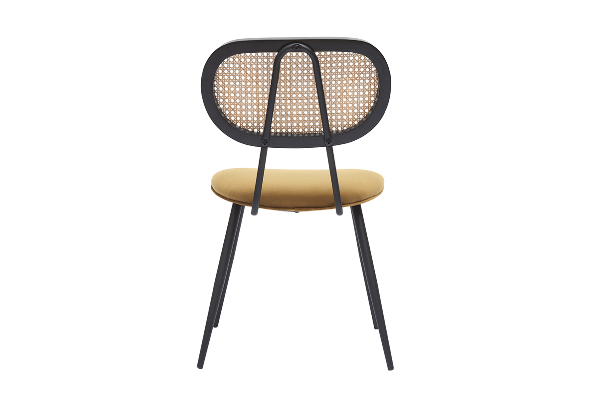 Sedie design in tessuto velluto bronzo, metallo nero e motivo a intreccio rattan naturale (set di 2) TOLMA