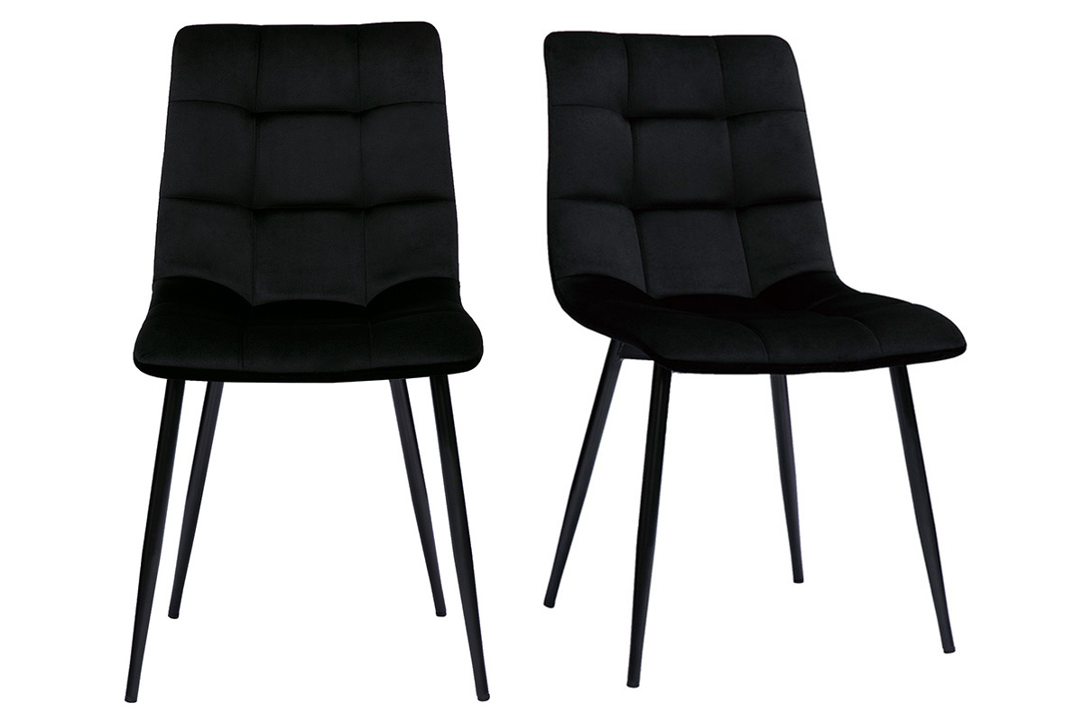 Sedie design in tessuto velluto nero e metallo nero (set di 2) MAXWELL