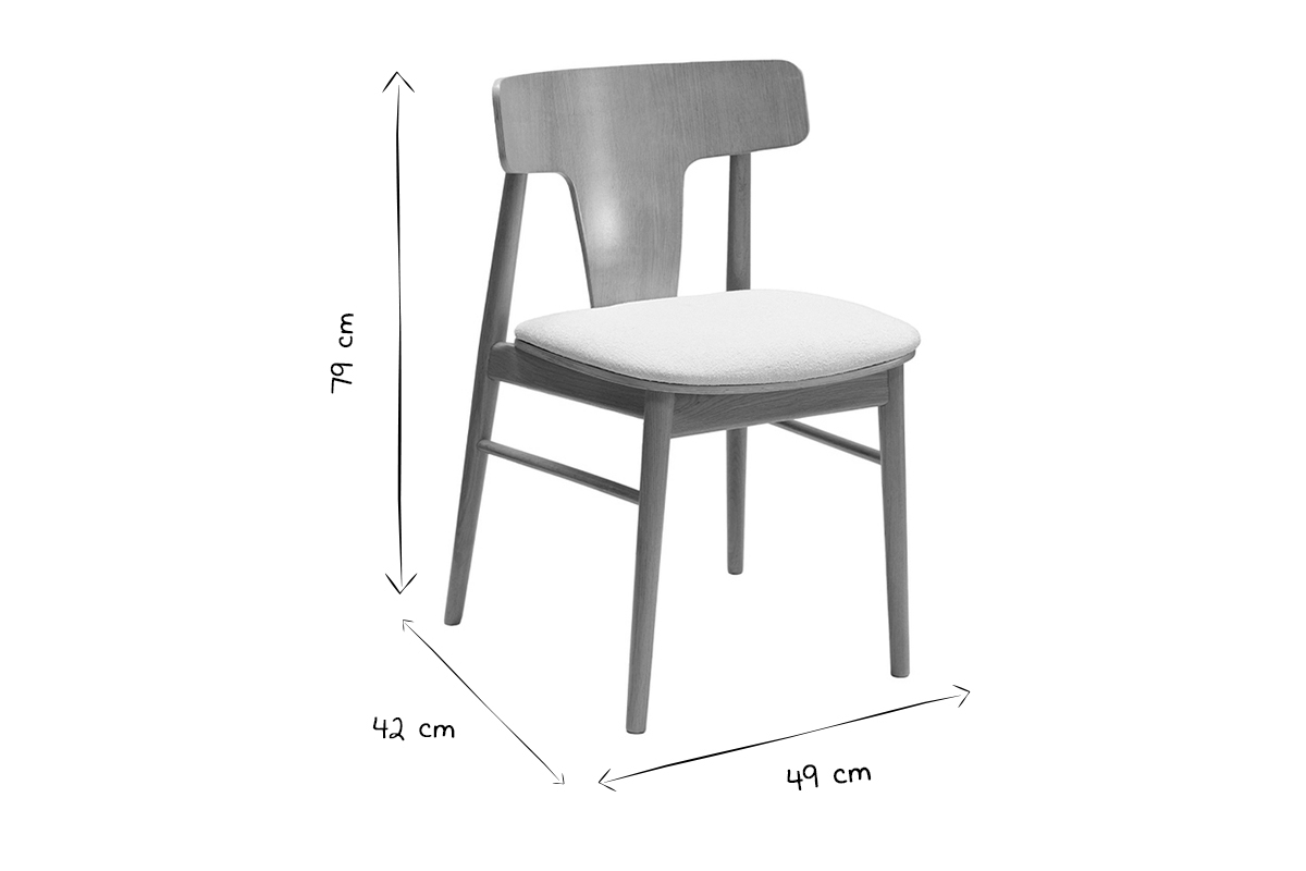 Sedie in legno chiaro massello di rovere e tessuto effetto lana boucl cru (set di 2) LOUISA