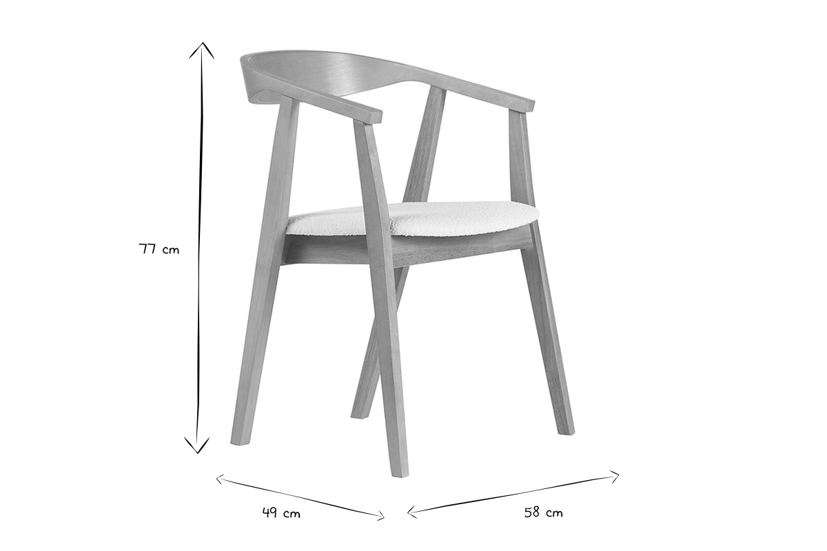 Sedie scandinave in legno chiaro e tessuto effetto lana boucl bianco (lotto di 2) BAHIA