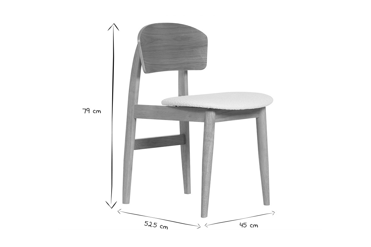 Sedie scandinave in legno chiaro e tessuto effetto lana boucl bianco (set di 2) ELION