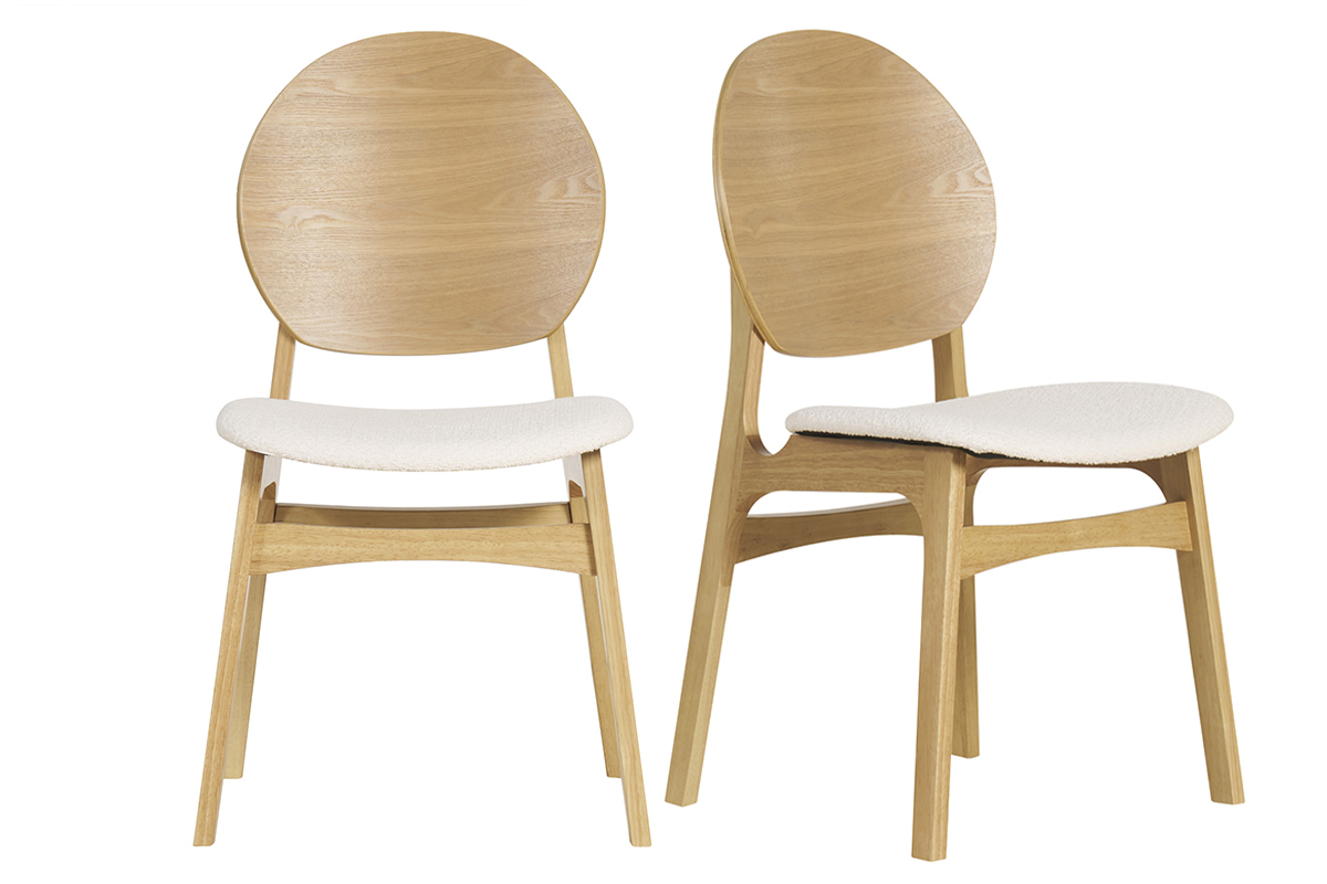 Sedie scandinave in legno chiaro e tessuto effetto lana boucl bianco (set di 2) ELTON