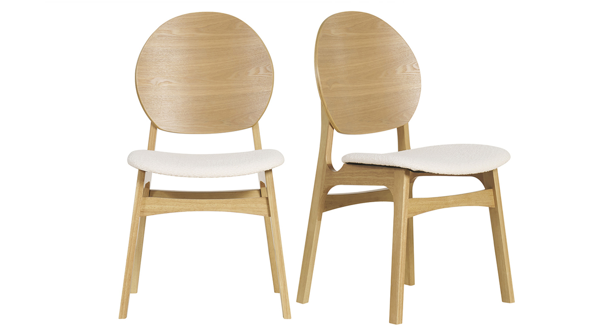 Sedie scandinave in legno chiaro e tessuto effetto lana boucl bianco (set di 2) ELTON