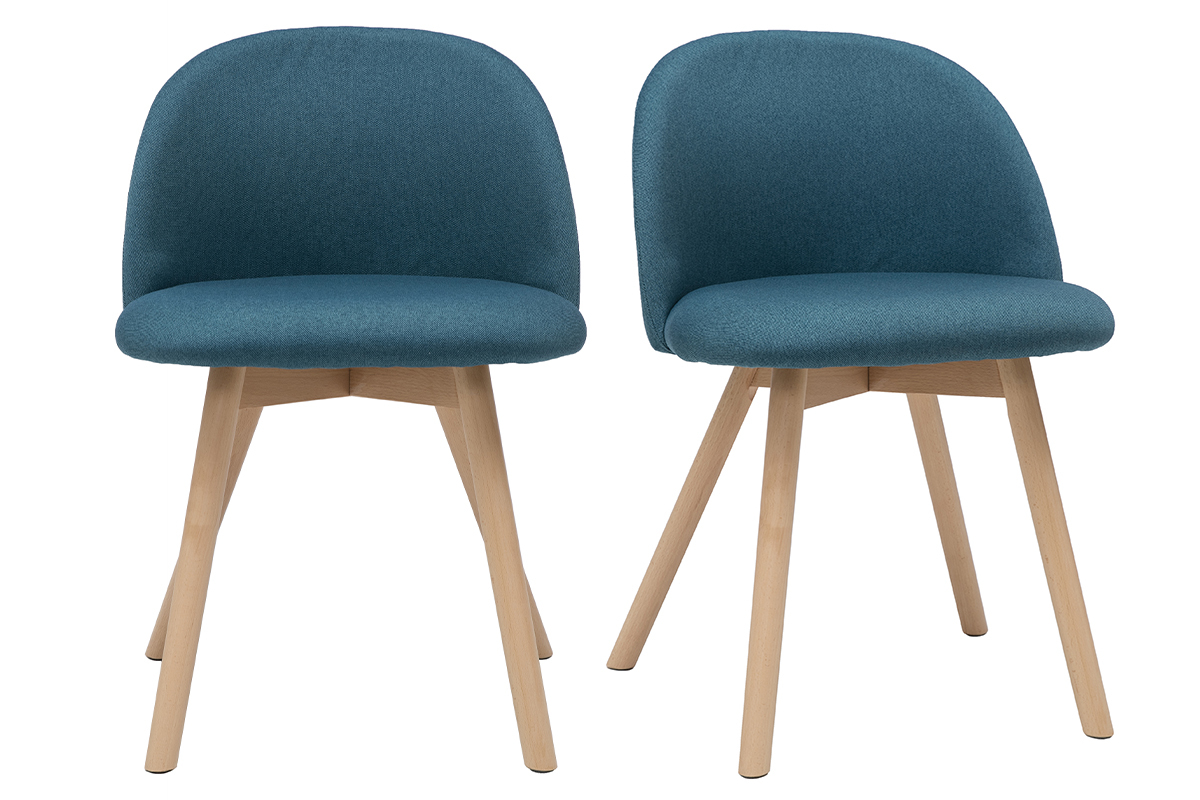 Sedie scandinave in tessuto blu anatra e legno massello di faggio (set di 2) CELESTE