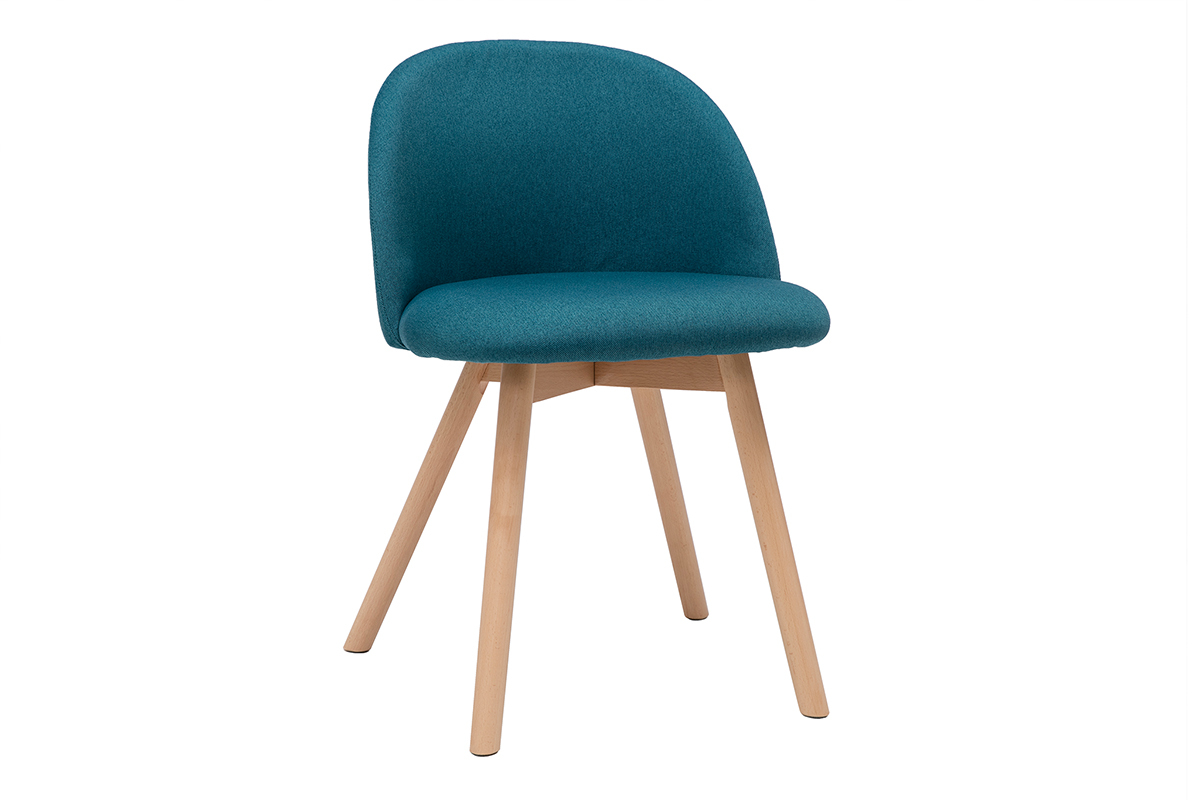 Sedie scandinave in tessuto blu anatra e legno massello di faggio (set di 2) CELESTE