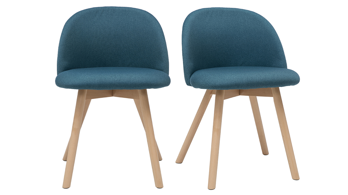 Sedie scandinave in tessuto blu anatra e legno massello di faggio (set di 2) CELESTE