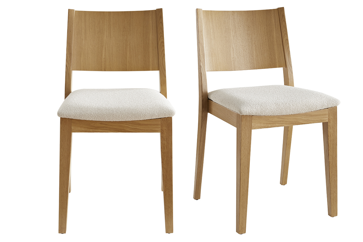 Sedie scandinave in tessuto boucl cru e rovere chiaro (set di 2) MELVIL