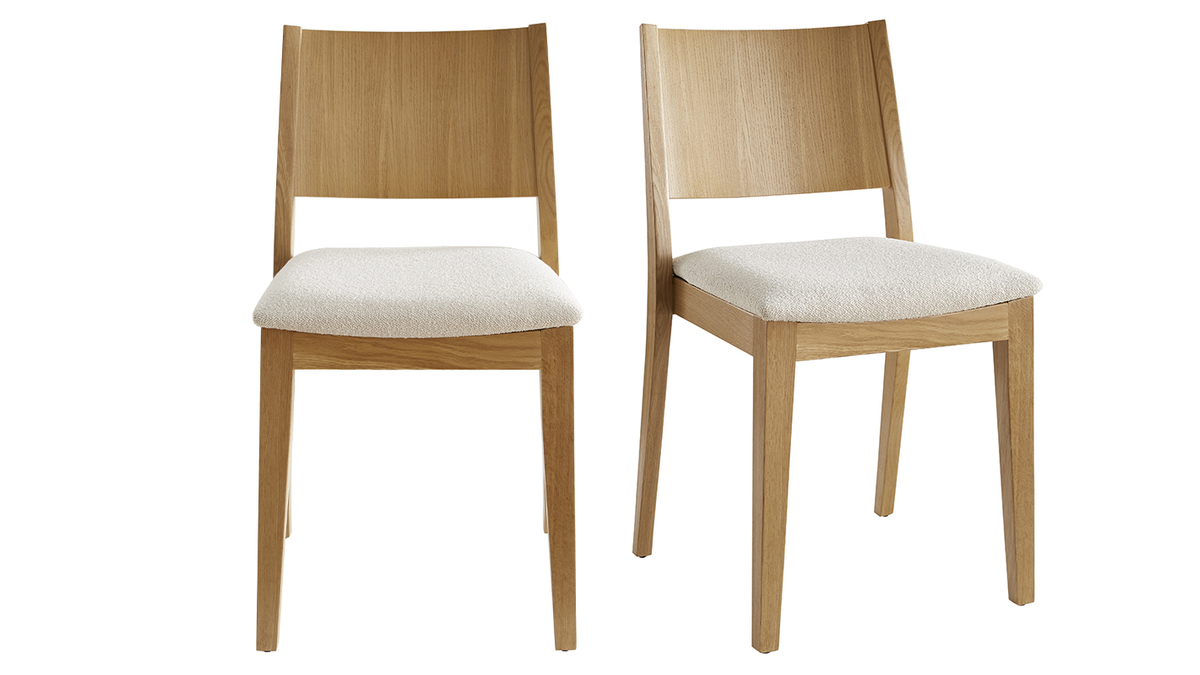 Sedie scandinave in tessuto boucl cru e rovere chiaro (set di 2) MELVIL