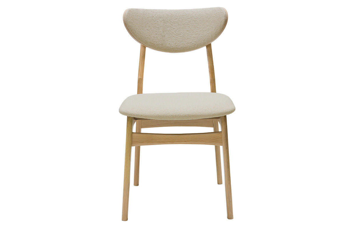 Sedie scandinave in tessuto effetto lana boucl beige e legno chiaro massello di rovere (set di 2) MAYA