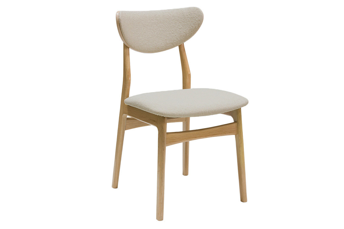 Sedie scandinave in tessuto effetto lana boucl beige e legno chiaro massello di rovere (set di 2) MAYA