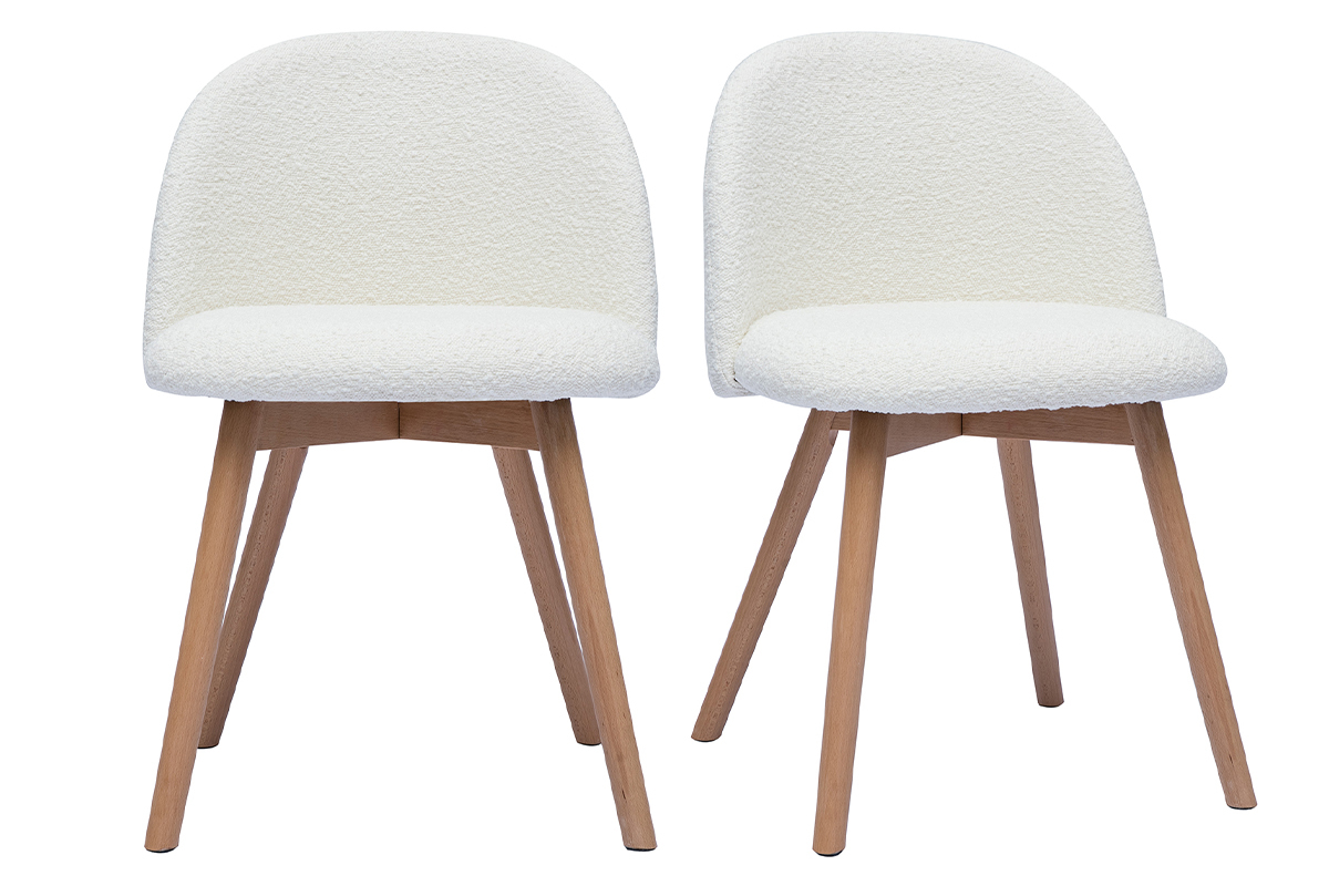 Sedie scandinave in tessuto effetto lana boucl bianco e legno massello chiaro (set di 2) CELESTE