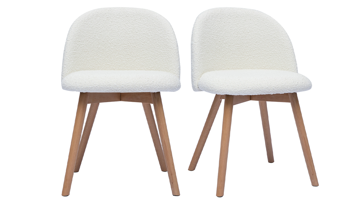 Sedie scandinave in tessuto effetto lana boucl bianco e legno massello chiaro (set di 2) CELESTE