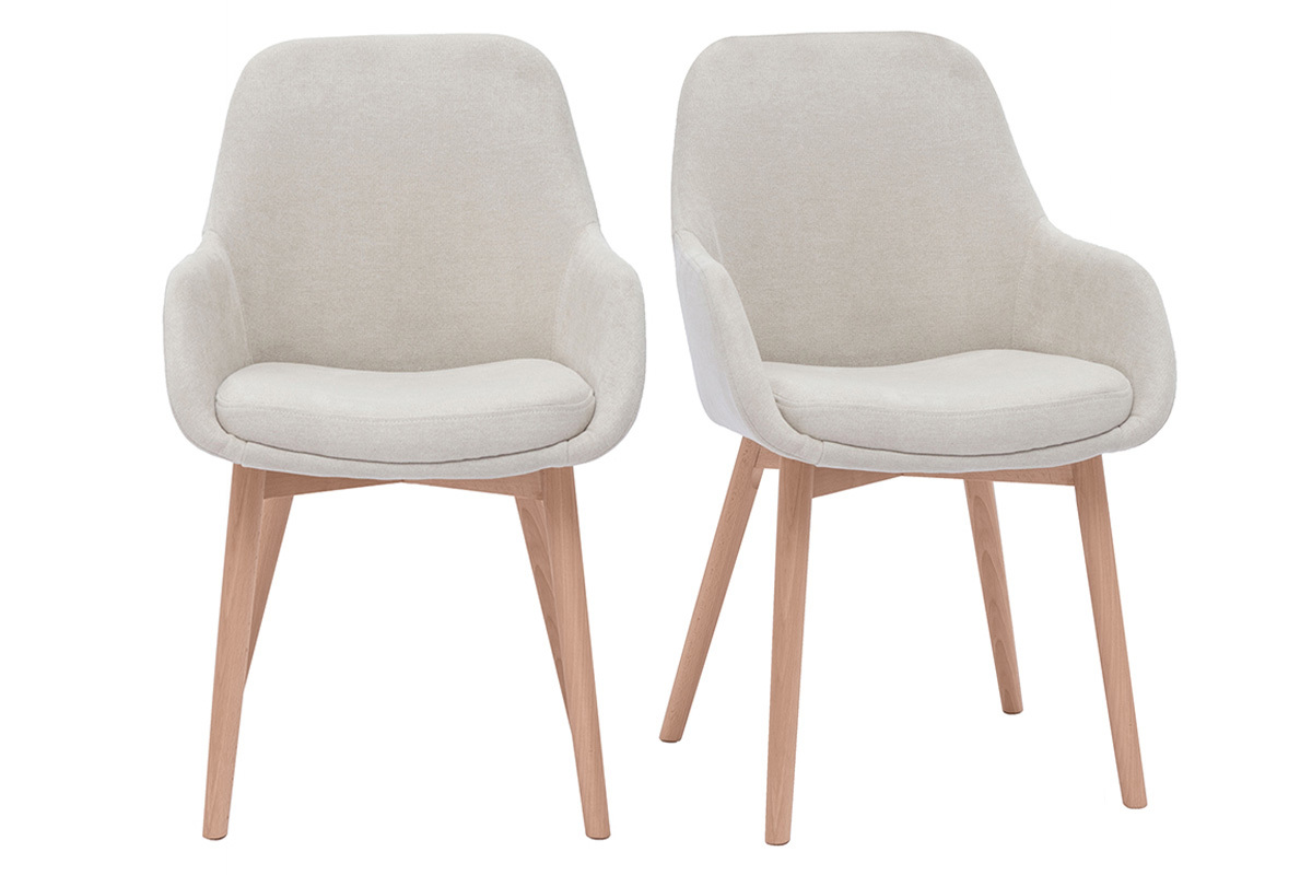 Sedie scandinave in tessuto effetto velluto beige e legno massello chiaro (set di 2) HOLO