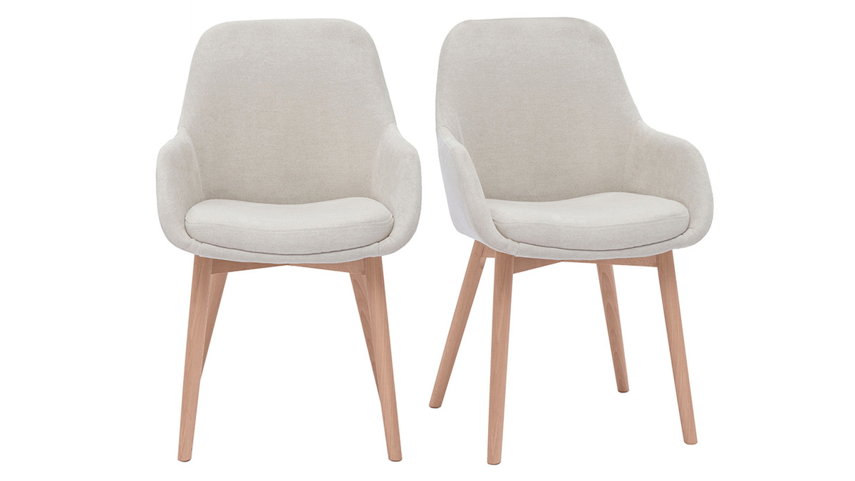 Sedie scandinave in tessuto effetto velluto beige e legno massello chiaro (set di 2) HOLO