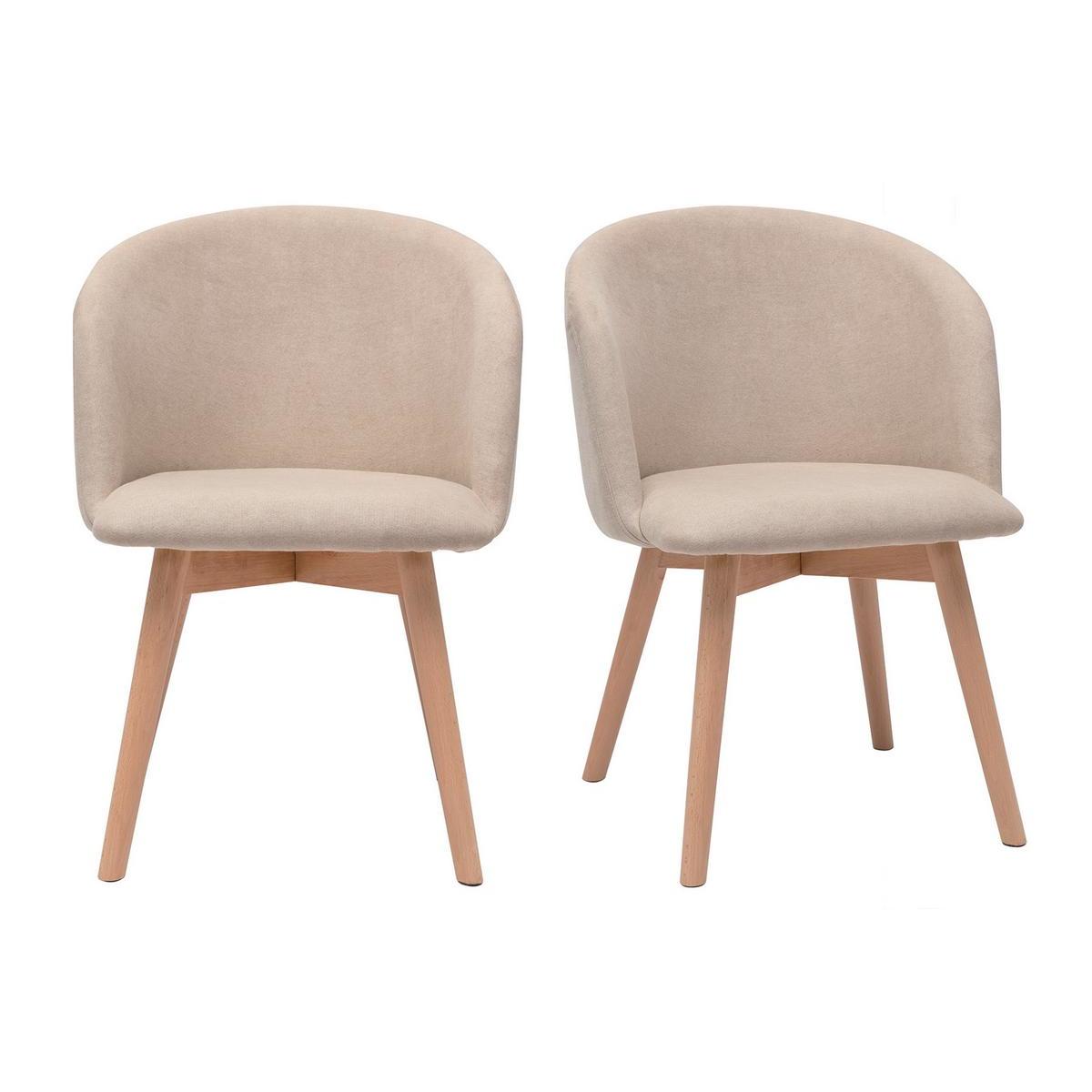 Sedie scandinave in tessuto effetto velluto beige e legno massello di faggio (set di 2) VANITY