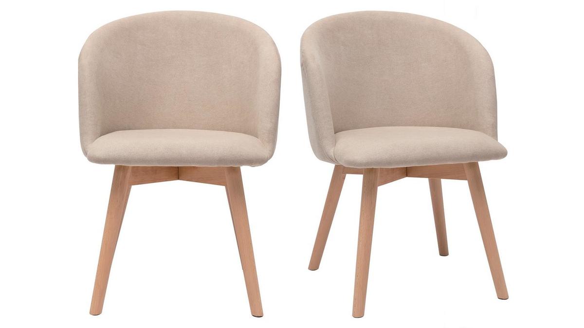 Sedie scandinave in tessuto effetto velluto beige e legno massello di faggio (set di 2) VANITY