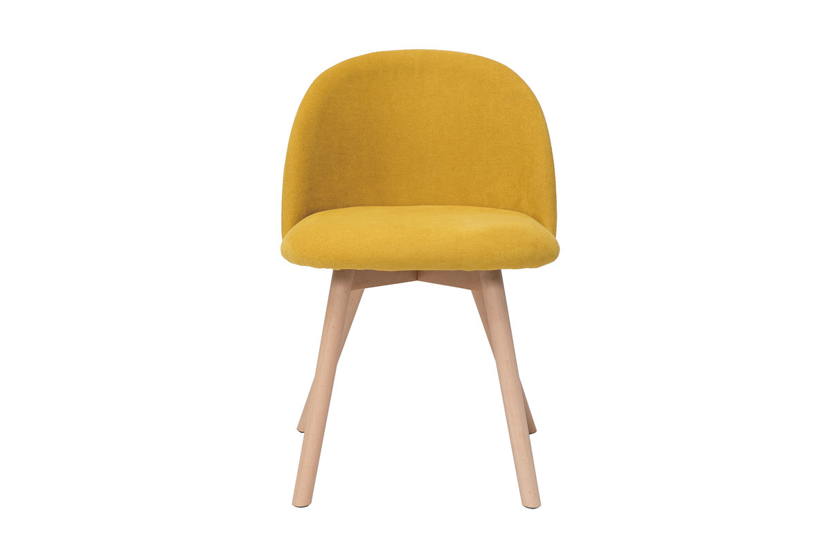 Sedie scandinave in tessuto effetto velluto giallo senape e legno massello di faggio (set di 2) CELESTE