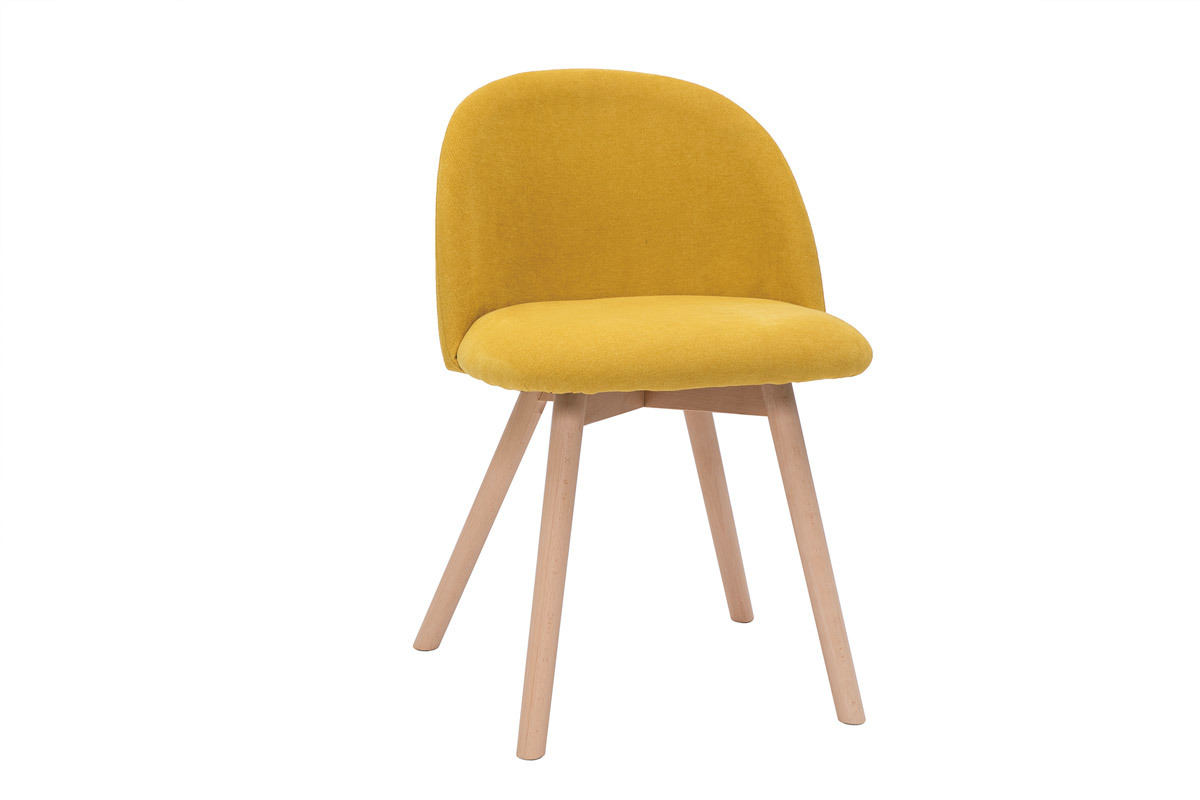 Sedie scandinave in tessuto effetto velluto giallo senape e legno massello di faggio (set di 2) CELESTE