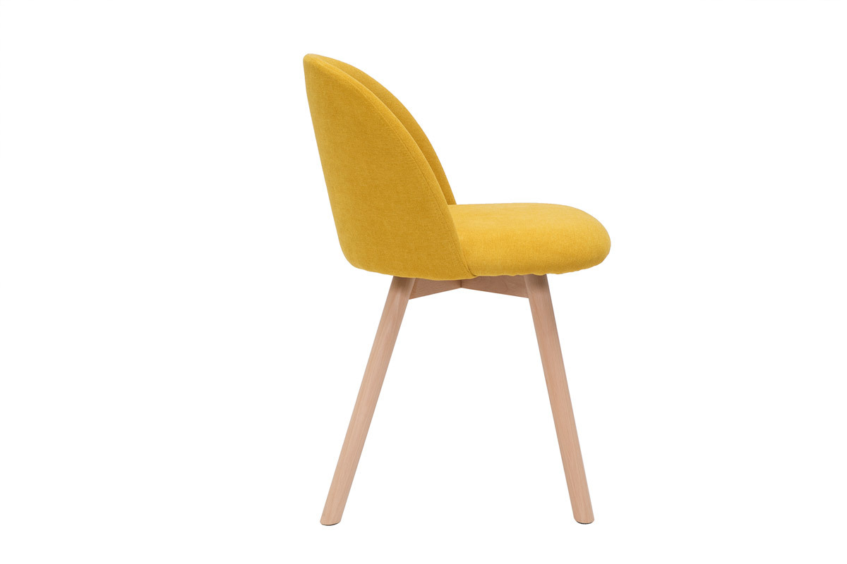 Sedie scandinave in tessuto effetto velluto giallo senape e legno massello di faggio (set di 2) CELESTE