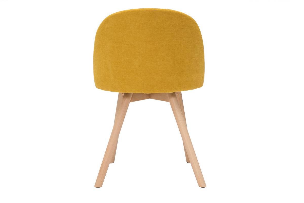 Sedie scandinave in tessuto effetto velluto giallo senape e legno massello di faggio (set di 2) CELESTE