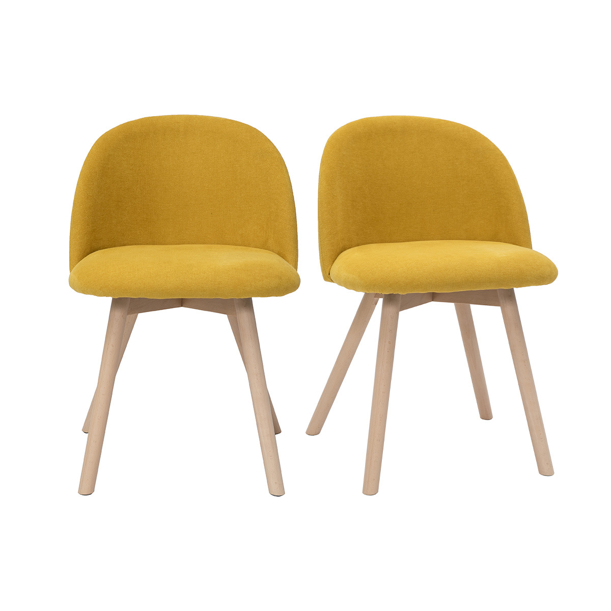 Sedie scandinave in tessuto effetto velluto giallo senape e legno massello di faggio (set di 2) CELESTE