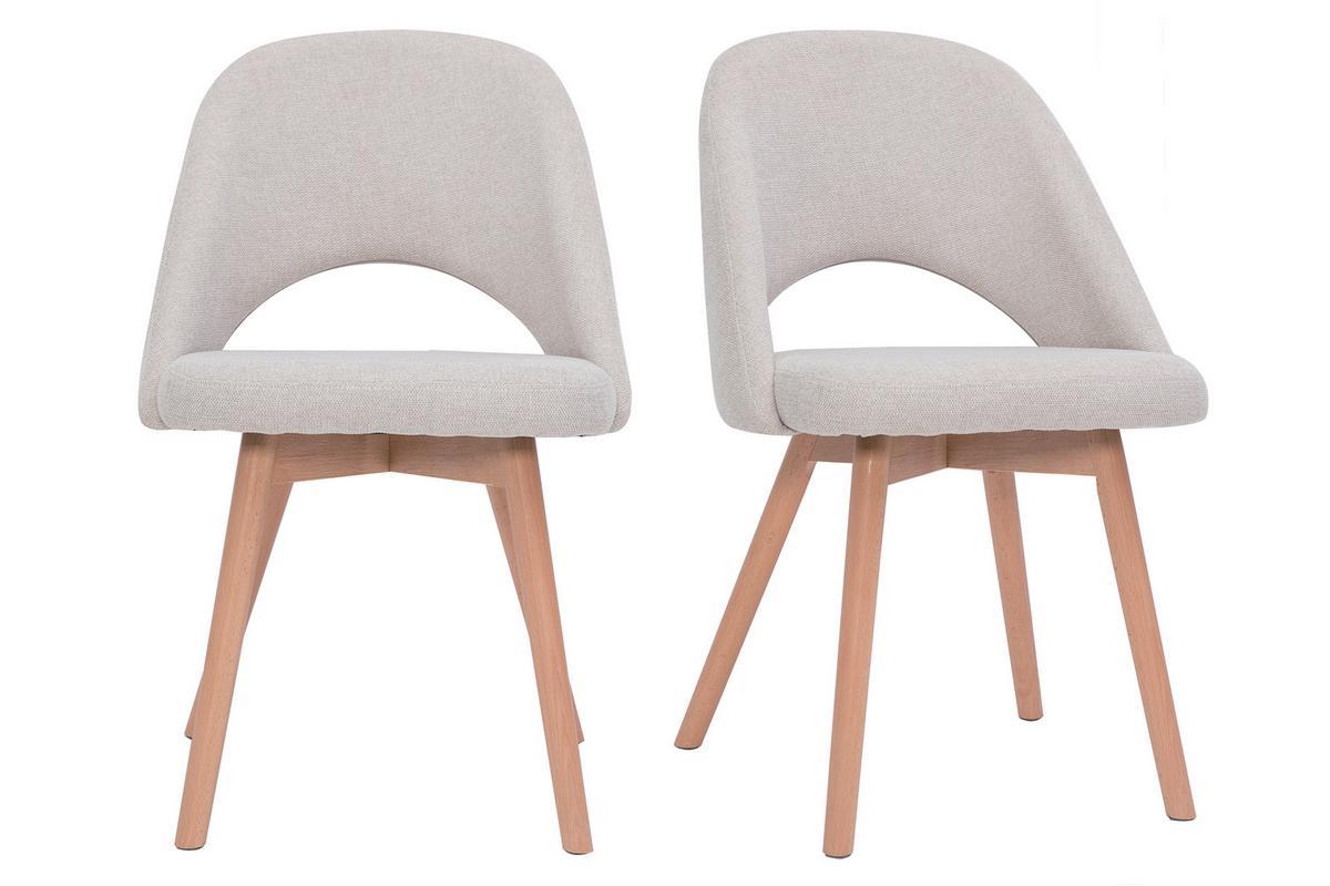 Sedie scandinave in tessuto effetto velluto testurizzato beige e base massello di faggio (set di 2) COSETTE