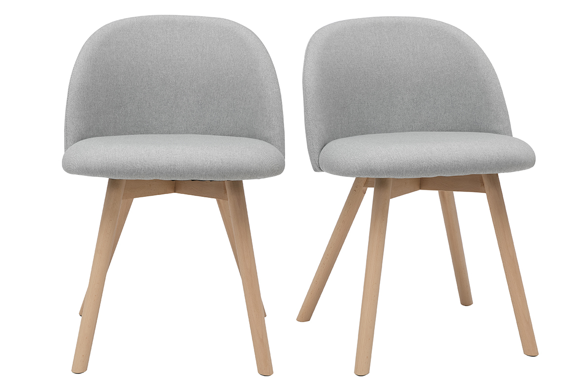 Sedie scandinave in tessuto grigio chiaro e legno massello di faggio (set di 2) CELESTE