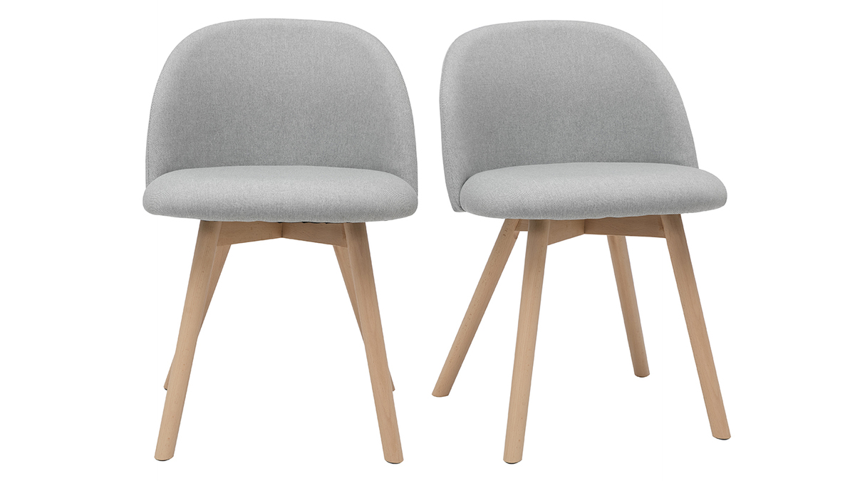 Sedie scandinave in tessuto grigio chiaro e legno massello di faggio (set di 2) CELESTE