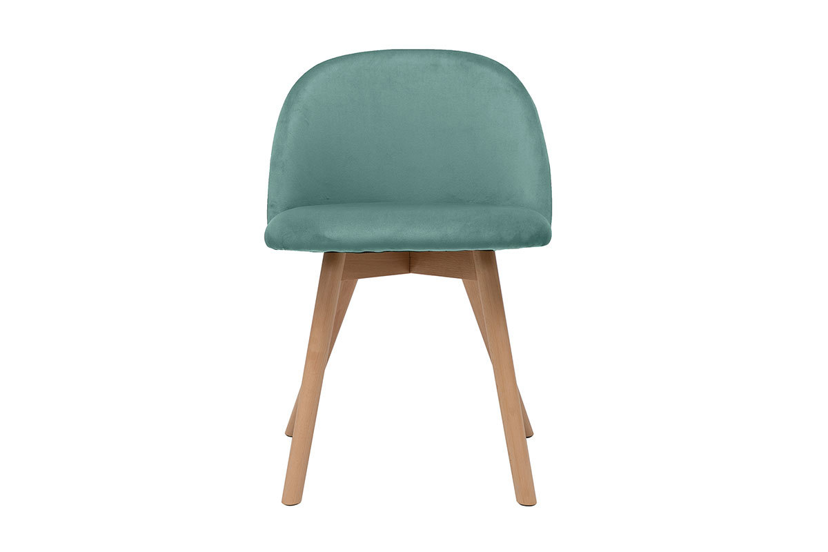 Sedie scandinave in velluto azzurro acquamarina e legno massello di faggio (set di 2) CELESTE