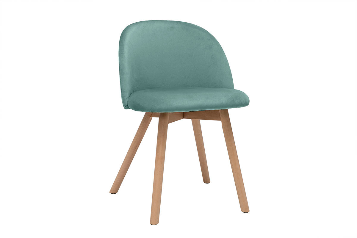 Sedie scandinave in velluto azzurro acquamarina e legno massello di faggio (set di 2) CELESTE