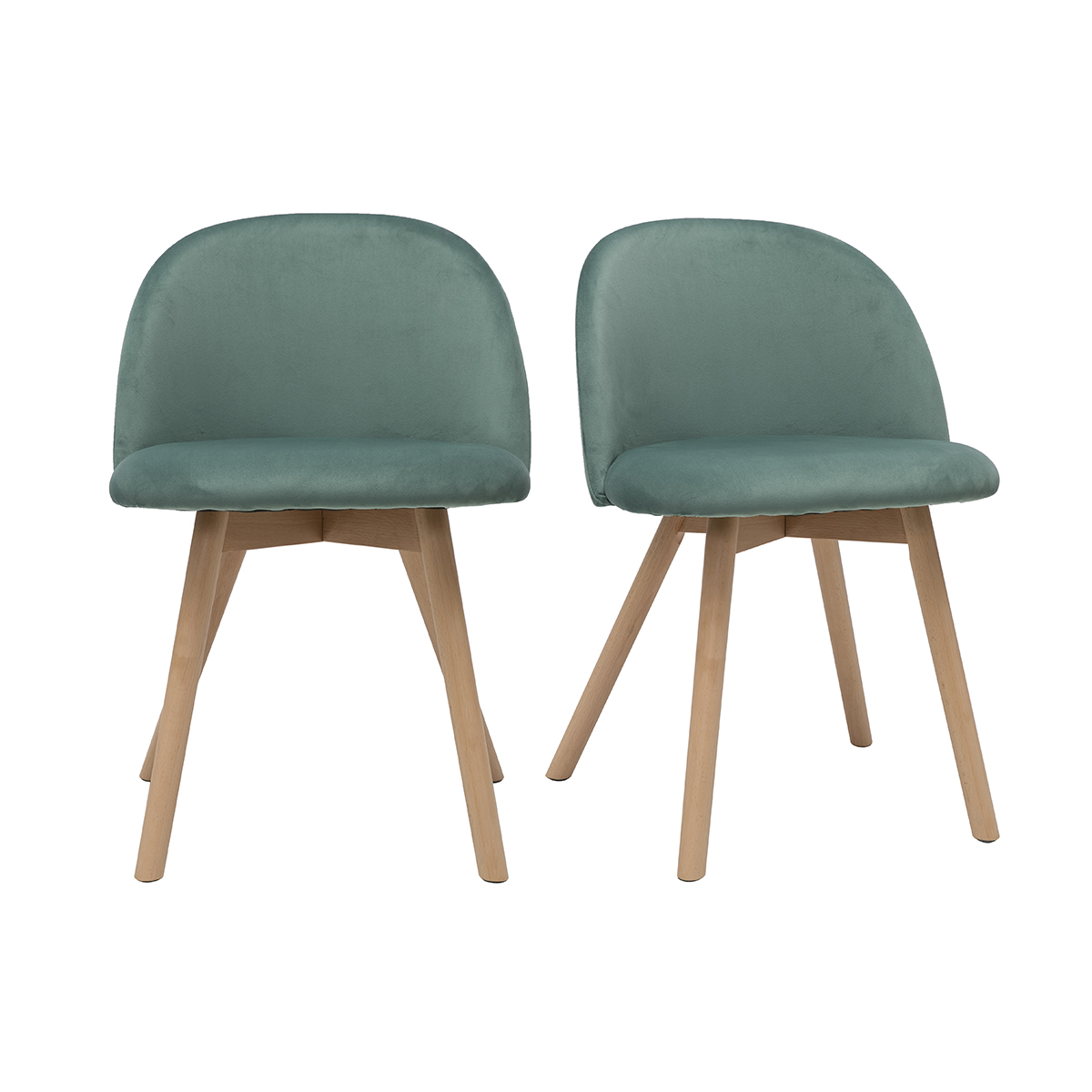 Sedie scandinave in velluto azzurro acquamarina e legno massello di faggio (set di 2) CELESTE