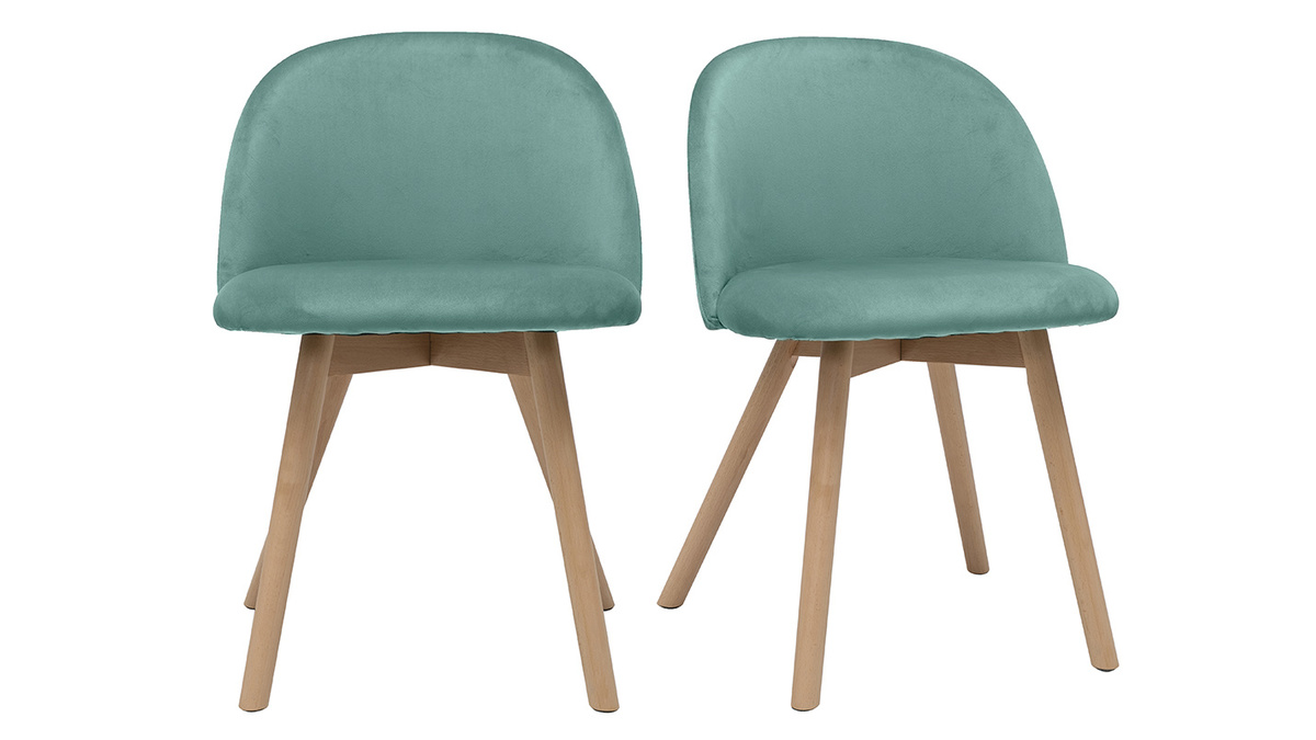 Sedie scandinave in velluto azzurro acquamarina e legno massello di faggio (set di 2) CELESTE