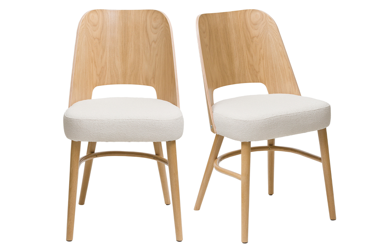 Sedie scandinave legno rovere e tessuto effetto lana boucl cru (set di 2) EDITO