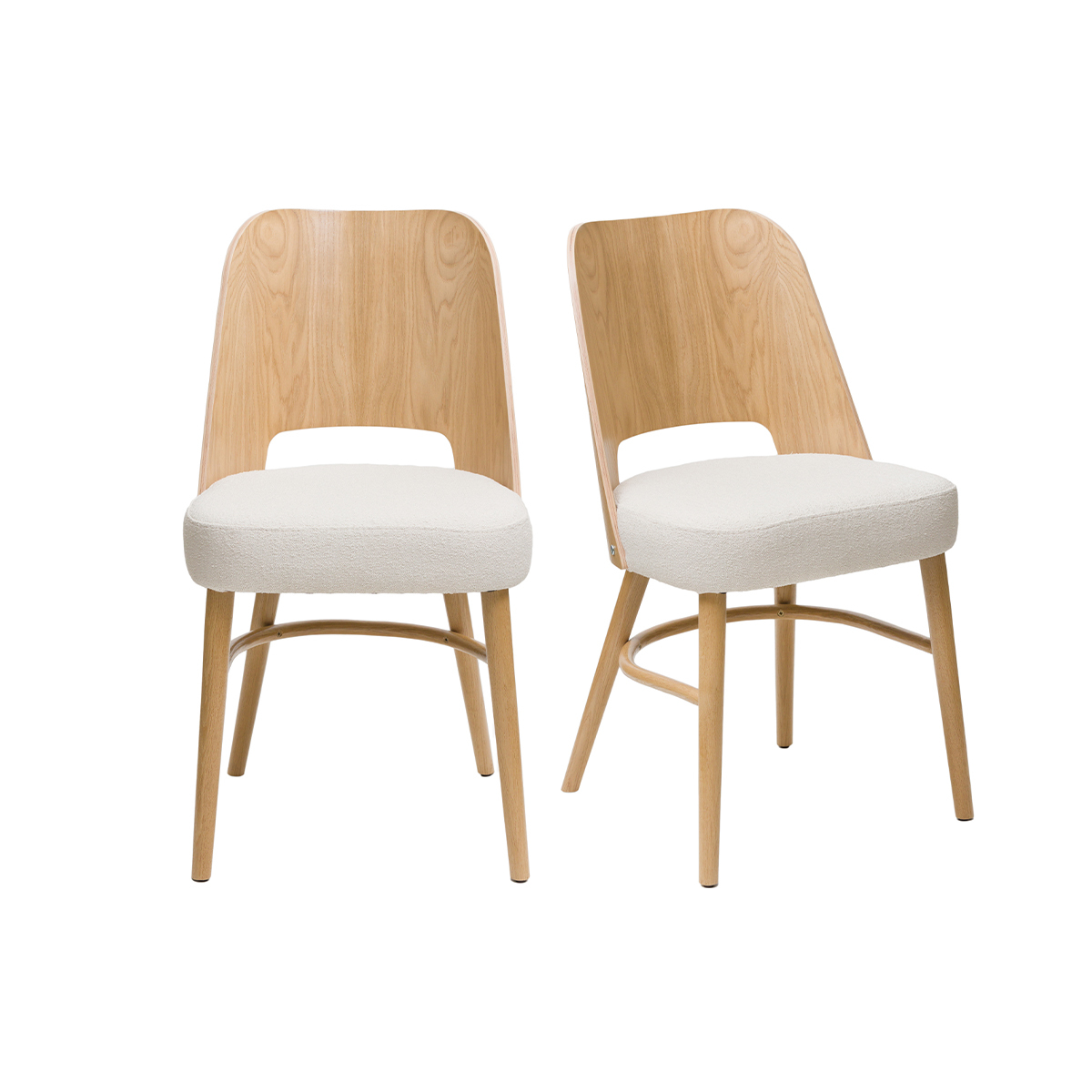 Sedie scandinave legno rovere e tessuto effetto lana bouclé écru (set di 2) EDITO