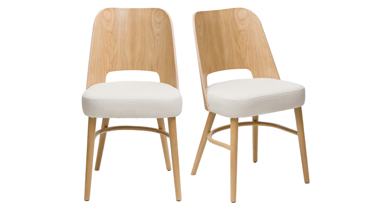 Sedie scandinave legno rovere e tessuto effetto lana boucl cru (set di 2) EDITO