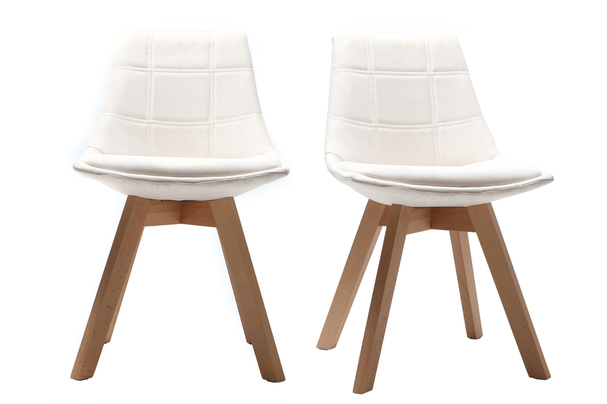 Set di 2 sedie design scandinave legno e tessuto bianco antico MATILDE