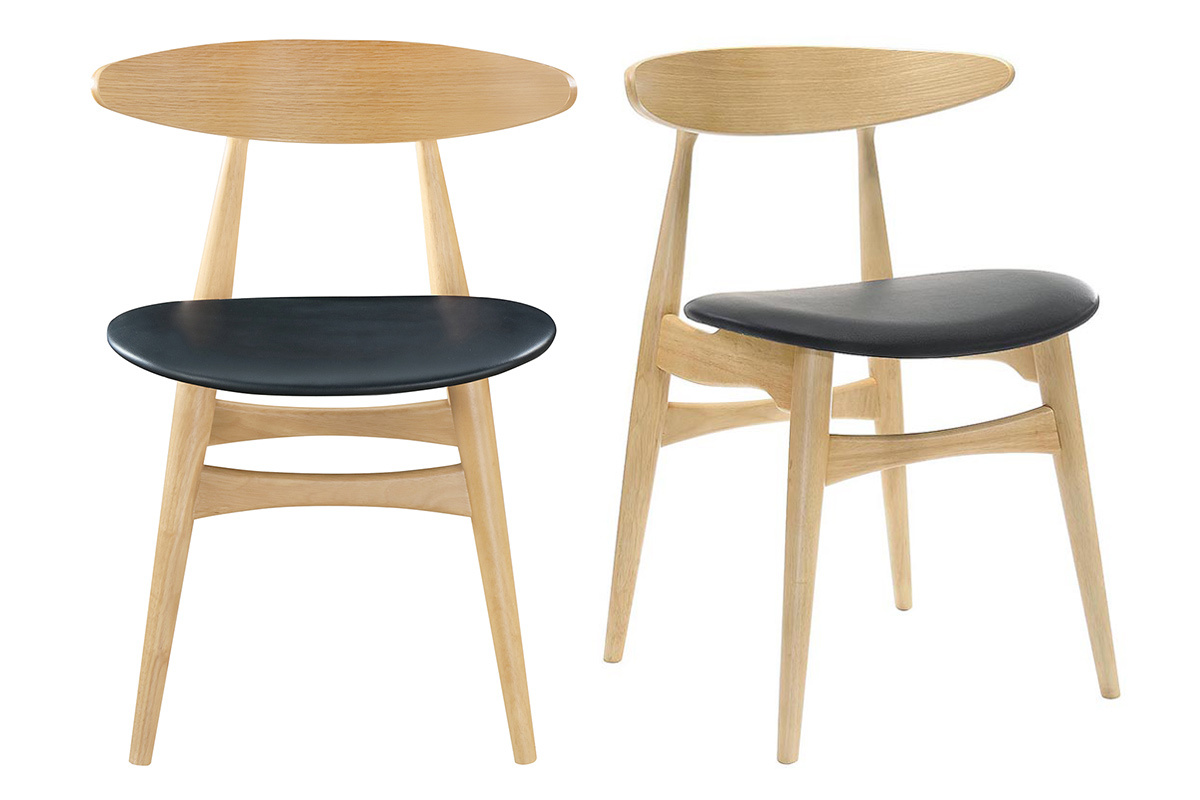 Set di 2 sedie in legno chiaro e PU nero design scandinavo giapponese WALFORD