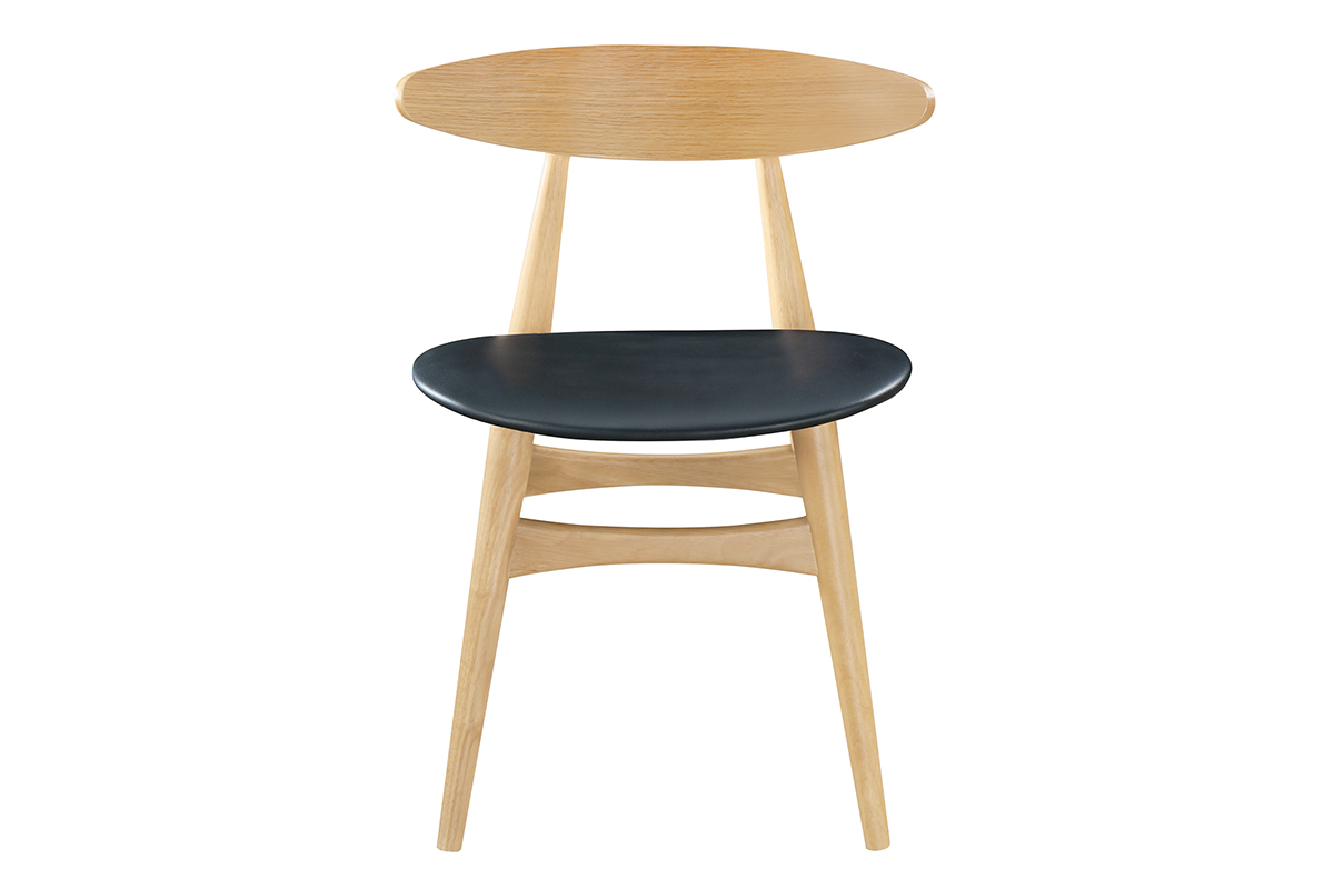 Set di 2 sedie in legno chiaro e PU nero design scandinavo giapponese WALFORD