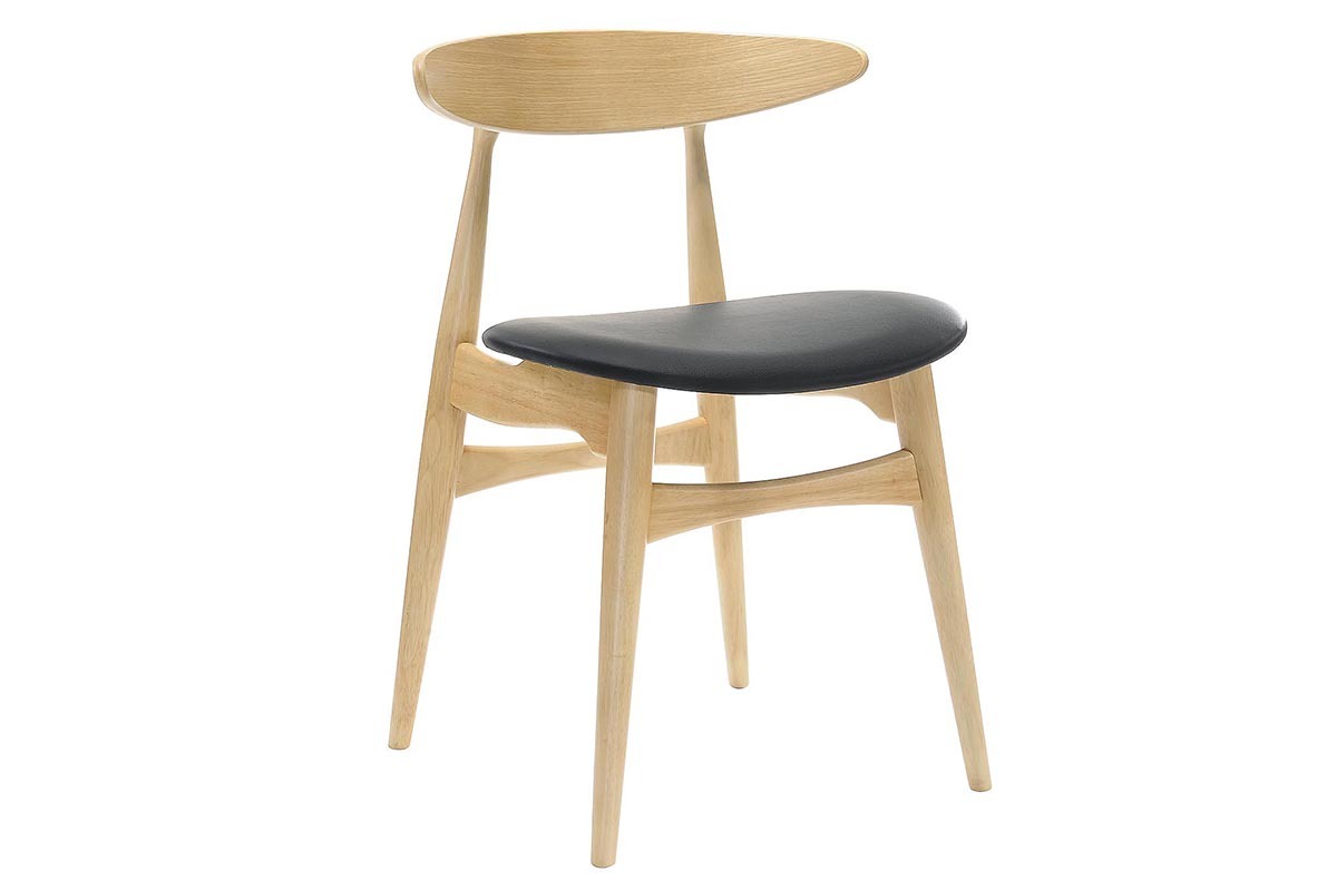 Set di 2 sedie in legno chiaro e PU nero design scandinavo giapponese WALFORD