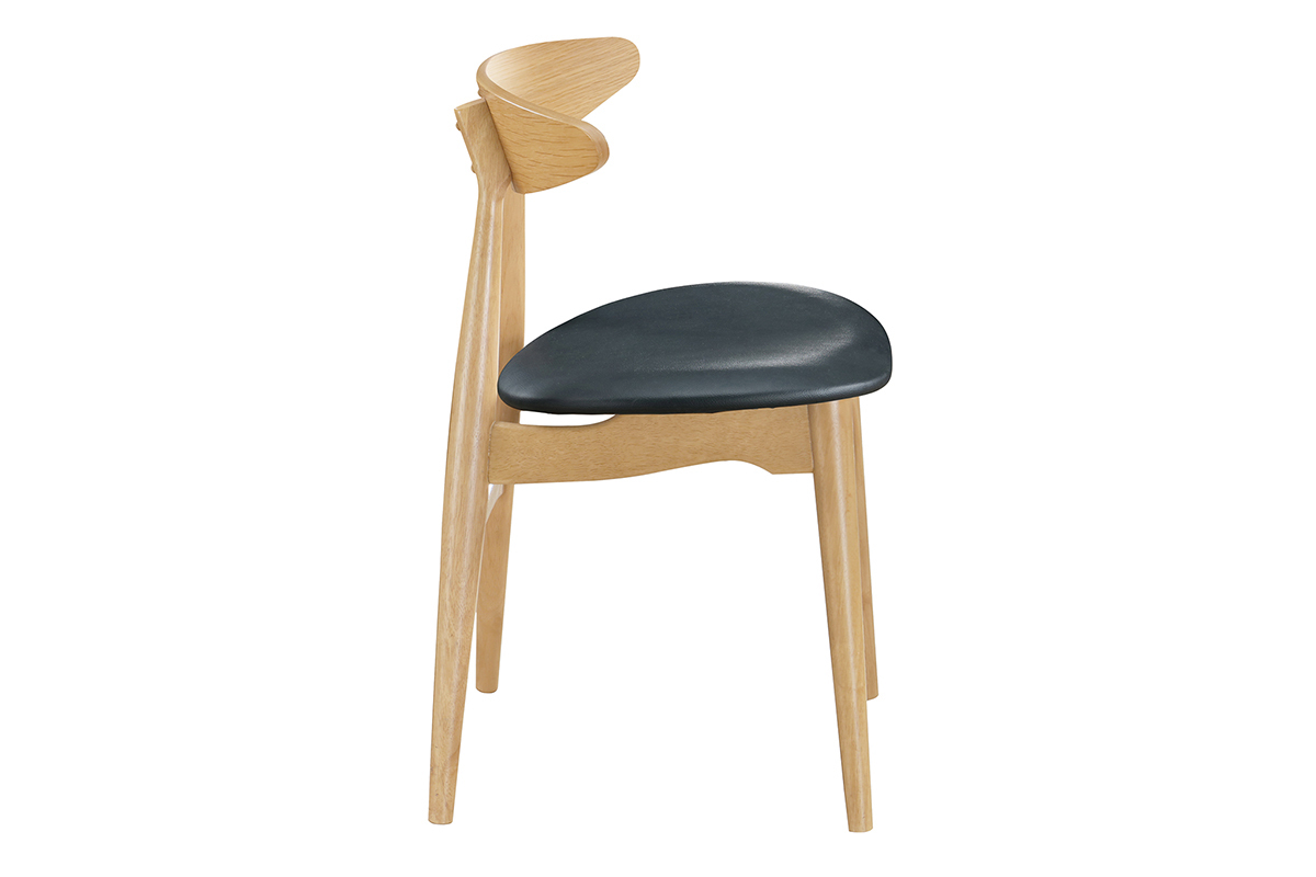 Set di 2 sedie in legno chiaro e PU nero design scandinavo giapponese WALFORD