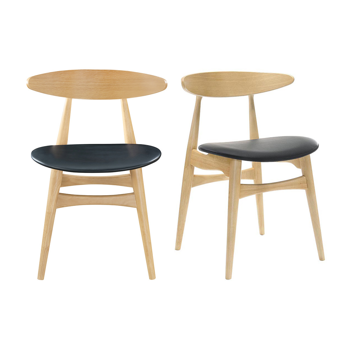 Set di 2 sedie in legno chiaro e PU nero design scandinavo giapponese WALFORD