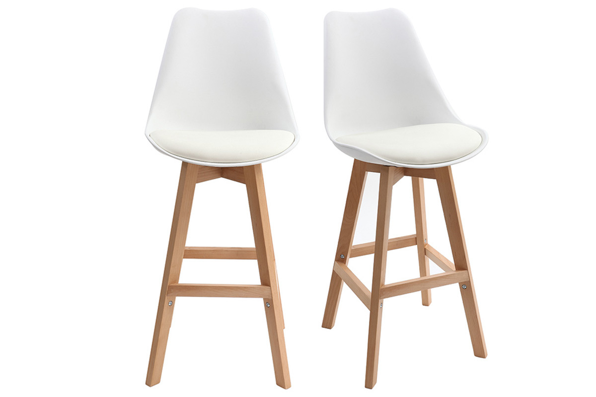 Set di 2 sgabelli da bar design bianco e legno 65cm PAULINE