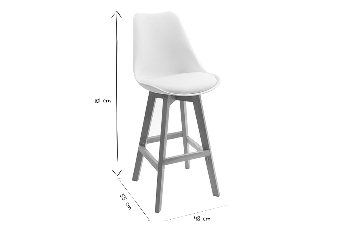 Set di 2 sgabelli da bar design bianco e legno 65cm PAULINE