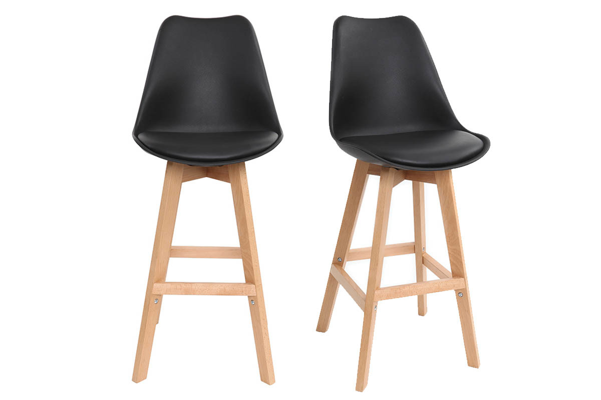 Set di 2 sgabelli da bar design colore nero e legno PAULINE