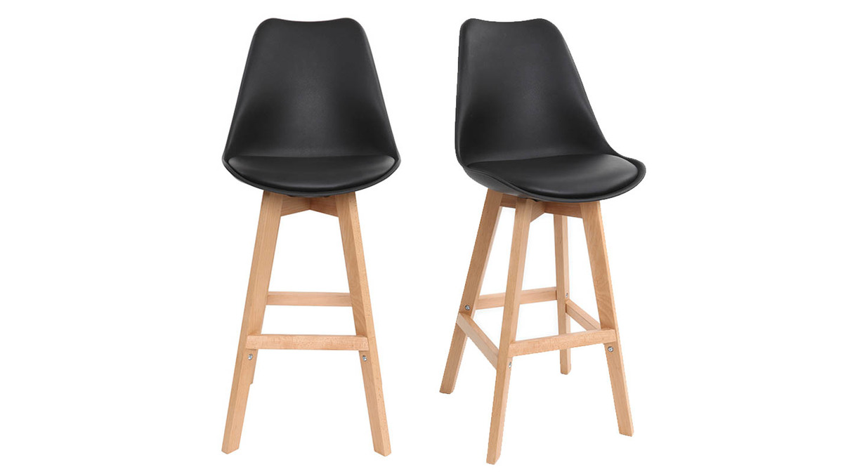 Set di 2 sgabelli da bar design colore nero e legno PAULINE