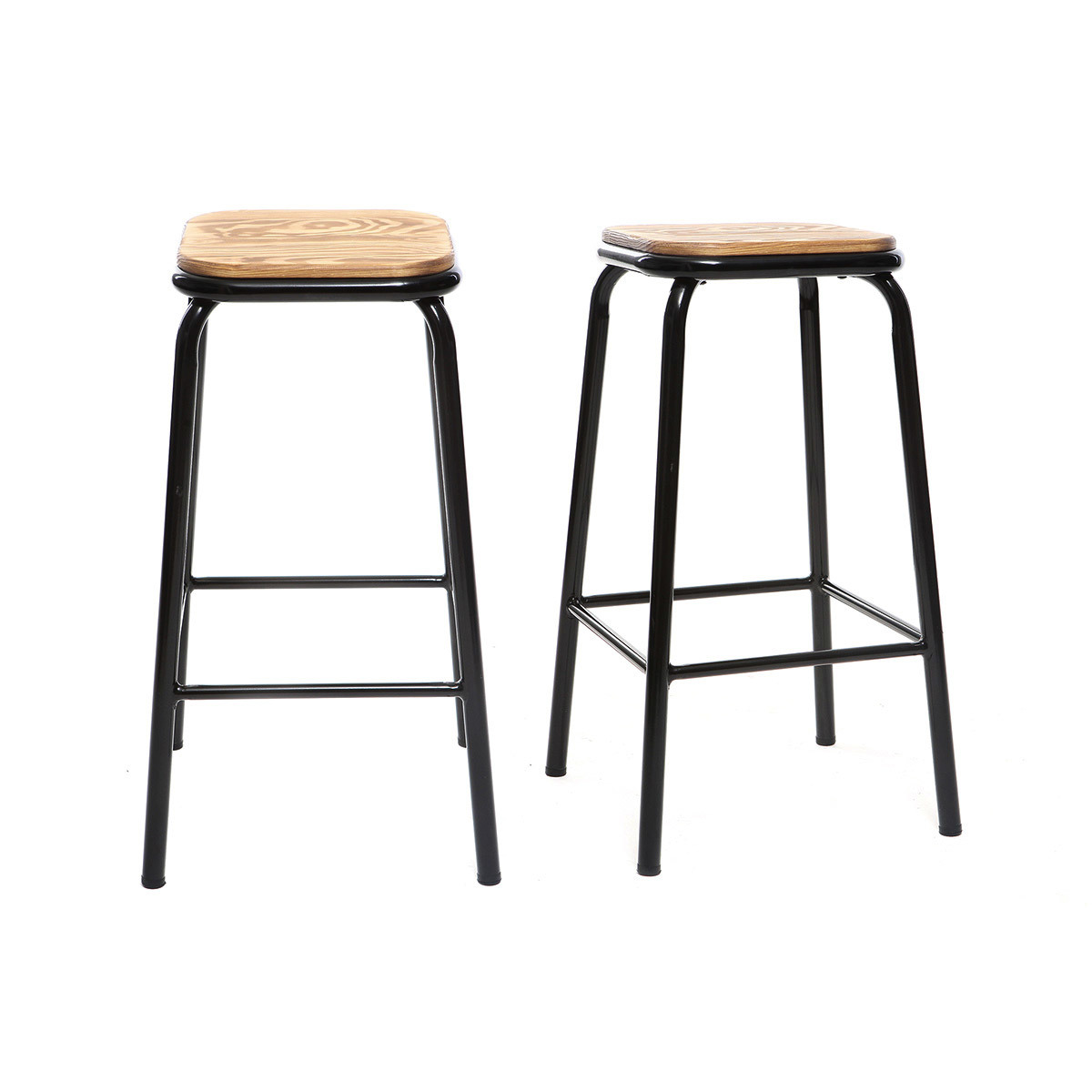 Set di 2 sgabelli da bar design nero e legno scuro 65 cmMEMPHIS