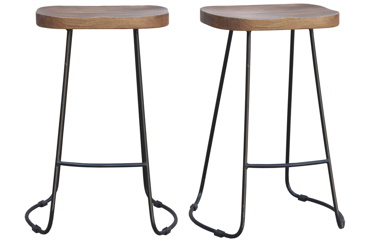 Set di 2 sgabelli da bar metallo nero e legno H65cm RUNKO