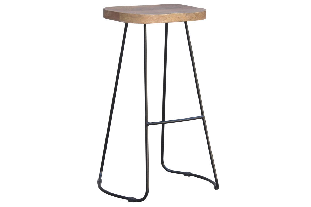 Set di 2 sgabelli da bar metallo nero e legno H75cm RUNKO